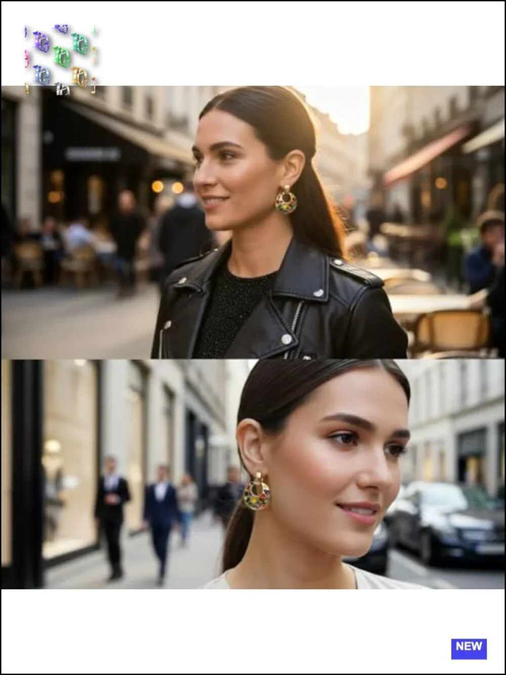 Chunky Door Knocker Drop Earrings with Multicolor Crystal